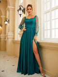 Vestido de fiesta de noche para madre de la novia, corte A/princesa, con volantes, mangas largas y cuadrados, largo hasta el suelo