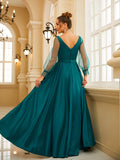 Vestido de fiesta de noche para madre de la novia, corte A/princesa, con volantes, mangas largas y cuadrados, largo hasta el suelo