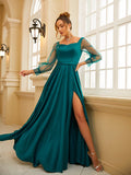 Vestido de fiesta de noche para madre de la novia, corte A/princesa, con volantes, mangas largas y cuadrados, largo hasta el suelo