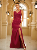 Sheath/Column Charmeuse Ruched V-neck Sleeveless Floor-Length Dresses Prom Evening Dress