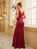 Sheath/Column Charmeuse Ruched V-neck Sleeveless Floor-Length Dresses Prom Evening Dress