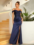 Sheath/Column Charmeuse Ruched Off-the-Shoulder Sleeveless Floor-Length Dresses Prom Evening Dress