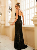 Sheath/Column Lace One-Shoulder Sleeveless Sweep/Brush Train Dresses Prom Evening Dress