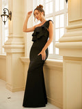 Sheath/Column Stretch Crepe Ruffles One-Shoulder Sleeveless Floor-Length Dresses Prom Evening Dress