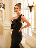 Sheath/Column Stretch Crepe Ruffles One-Shoulder Sleeveless Floor-Length Dresses Prom Evening Dress