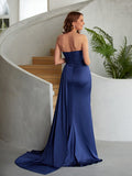 Sheath/Column Silk like Satin Ruched Sweetheart Sleeveless Floor-Length Dresses Prom Evening Dress