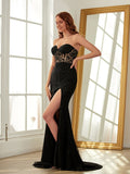 Sheath/Column Tulle Applique Sweetheart Sleeveless Sweep/Brush Train Dresses Prom Evening Dress