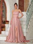 A-Line/Princess Ruffles Spaghetti Straps Sleeveless Sweep/Brush Train Dresses Prom Evening Dress