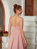 A-Line/Princess Ruffles Spaghetti Straps Sleeveless Sweep/Brush Train Dresses Prom Evening Dress
