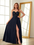 A-Line/Princess Chiffon Applique Sweetheart Sleeveless Floor-Length Dresses Prom Evening Dress