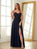 A-Line/Princess Chiffon Applique Sweetheart Sleeveless Floor-Length Dresses Prom Evening Dress