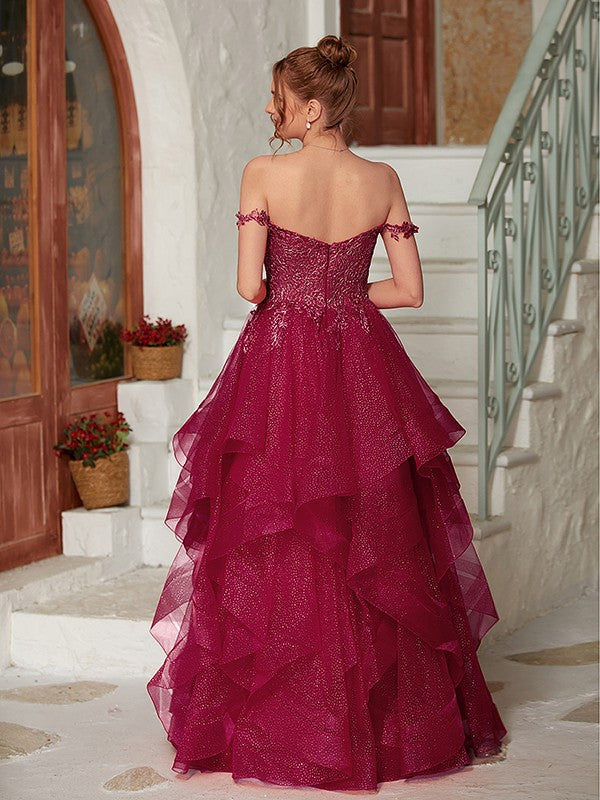 A-Line/Princess Applique Off-the-Shoulder Sleeveless Floor-Length Dresses Prom Evening Dress Ball Gowns
