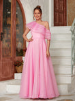 A-Line/Princess Organza Ruffles One-Shoulder Sleeveless Floor-Length Evening Dresses Prom Dress