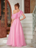 A-Line/Princess Organza Ruffles One-Shoulder Sleeveless Floor-Length Evening Dresses Prom Dress