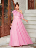 A-Line/Princess Organza Ruffles One-Shoulder Sleeveless Floor-Length Evening Dresses Prom Dress