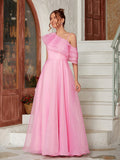 A-Line/Princess Organza Ruffles One-Shoulder Sleeveless Floor-Length Evening Dresses Prom Dress