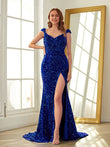 Etui-Linie/Säule Samt Pailletten V-Ausschnitt Ärmellos Hof-schleppe Kleider Ball-/Abendkleid