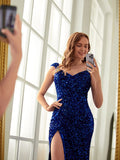 Etui-Linie/Säule Samt Pailletten V-Ausschnitt Ärmellos Hof-schleppe Kleider Ball-/Abendkleid