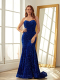 Sheath/Column Velvet Sequins Sweetheart Sleeveless Sweep/Brush Train Dresses Prom Evening Dress