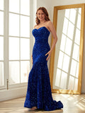 Sheath/Column Velvet Sequins Sweetheart Sleeveless Sweep/Brush Train Dresses Prom Evening Dress