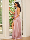 A-Line/Princess Ruched V-neck Sleeveless Floor-Length Dresses Prom Evening Dress