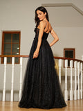 Vestido de noche de graduación con corte A/princesa, apliques, tirantes finos, sin mangas y largo hasta el suelo