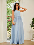 A-Line/Princess Jersey Ruffles One-Shoulder Sleeveless Floor-Length Dresses Prom Evening Dress