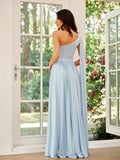A-Line/Princess Jersey Ruffles One-Shoulder Sleeveless Floor-Length Dresses Prom Evening Dress