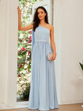 A-Line/Princess Jersey Ruffles One-Shoulder Sleeveless Floor-Length Dresses Prom Evening Dress