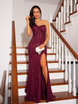 Sheath/Column Ruched One-Shoulder Sleeveless Court Train Dresses Prom Evening Dress