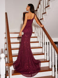 Sheath/Column Ruched One-Shoulder Sleeveless Court Train Dresses Prom Evening Dress