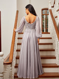 A-Line/Princess 30D Chiffon Applique V-neck Long Sleeves Floor-Length Dresses Prom Evening Dress Mother of the Bride Dresses