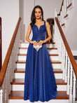 A-Linie/Princess-Linie Geraffte V-Ausschnitt Ärmellose Bodenlange Kleider Ball-/Abendkleid