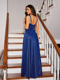 A-Linie/Princess-Linie Geraffte V-Ausschnitt Ärmellose Bodenlange Kleider Ball-/Abendkleid