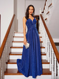 A-Linie/Princess-Linie Geraffte V-Ausschnitt Ärmellose Bodenlange Kleider Ball-/Abendkleid