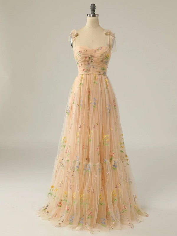A-Linie/Princess-Linie Spitze Rüschen Träger Ärmellos Sweep/Pinsel zug Kleider Ball-/Abendkleid