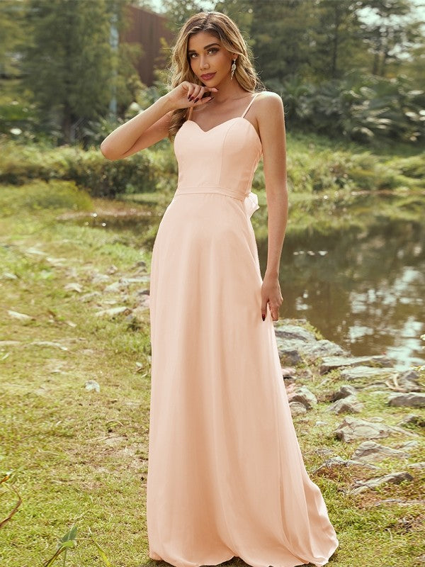 A-Line/Princess Chiffon Sash/Ribbon/Belt Sweetheart Sleeveless Floor-Length Bridesmaid Dresses Evening Dress