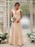 A-Line/Princess Chiffon Ruffles V-neck Sleeveless Sweep/Brush Train Bridesmaid Dresses Evening Dress