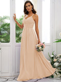 A-Line/Princess Chiffon Ruched V-neck Sleeveless Floor-Length Bridesmaid Dresses Evening Dress