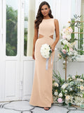 Sheath/Column Stretch Crepe Scoop Sleeveless Floor-Length Bridesmaid Dresses Evening Dress