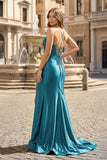 Royal Blue Appliques Spaghetti Straps Mermaid Long Formal Dress