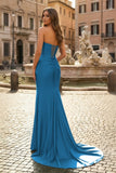 Mermaid Strapless Satin Long Prom Dress With Slit