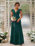 A-Line/Princess Chiffon Ruffles V-neck Sleeveless Sweep/Brush Train Bridesmaid Dresses Evening Dress