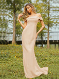 Sheath/Column Jersey Ruched Off-the-Shoulder Sleeveless Sweep/Brush Train Bridesmaid Dresses Evening Dress