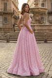 A-line V Neck Sequins Long Prom Dress
