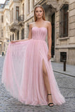 A-Line Sweetheart Beads Empire-Waist Sleeveless Prom Dress With Slit