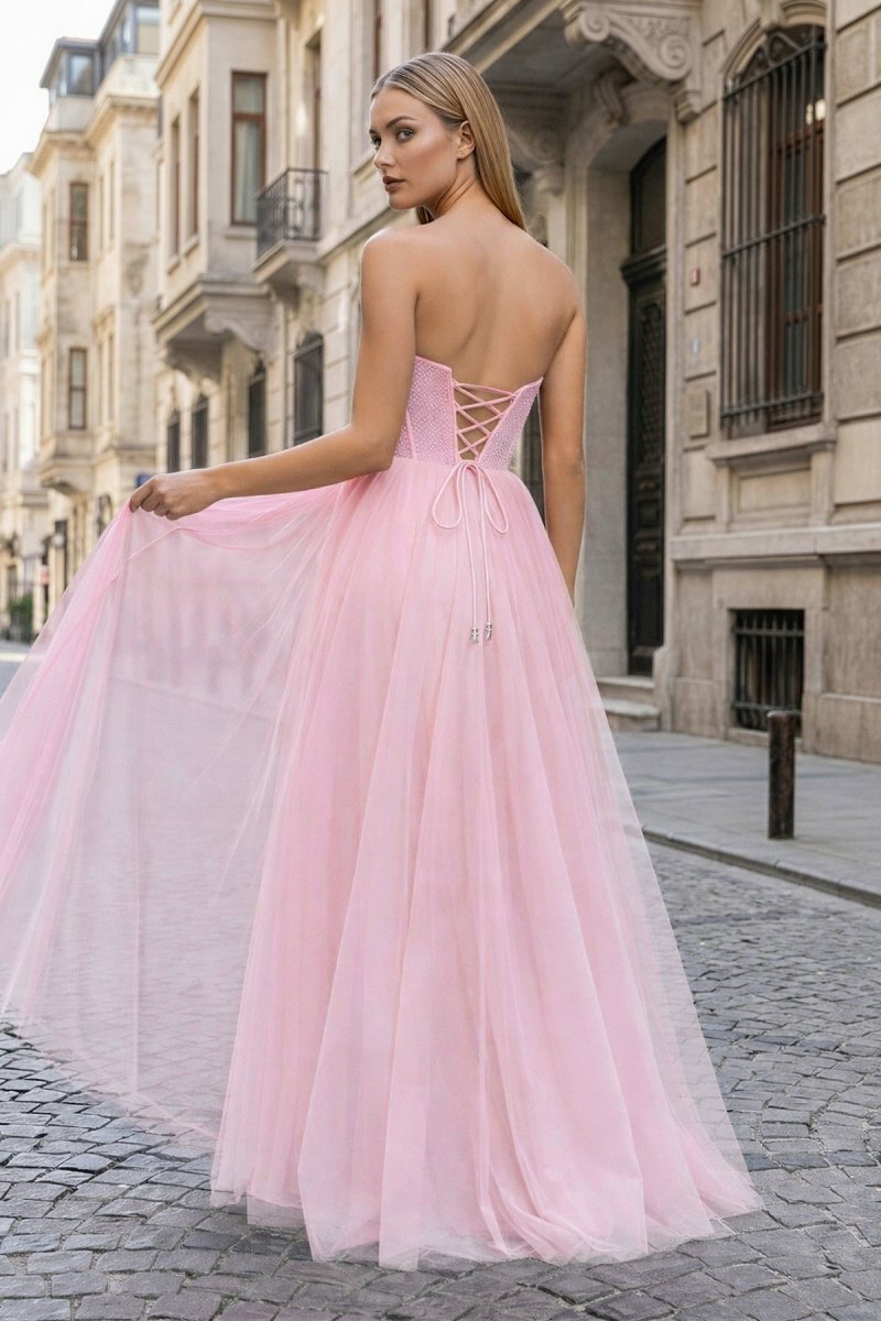 A-Line Sweetheart Beads Empire-Waist Sleeveless Prom Dress With Slit