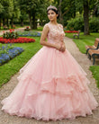 Pink A Line Organza Floor-Length Prom Dress with Appliqued