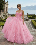 Pink Tulle Floral Appliques Sweetheart Lace-Up Quinceanera Dress