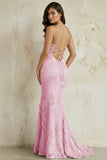 Sky Blue Spaghetti Straps Mermaid Tulle Long Prom Dresses With Appliques
